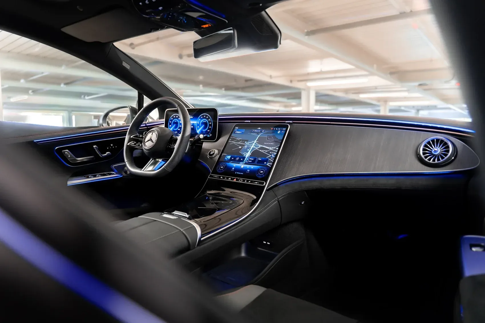 Dashboard in blue ambient lighting