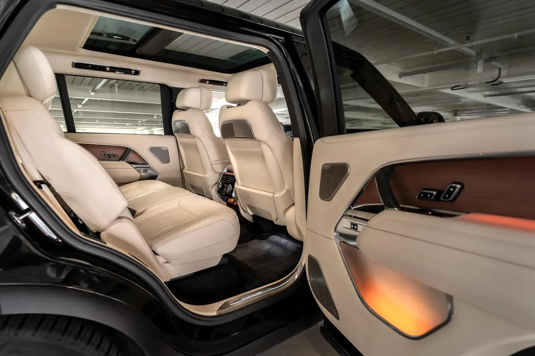 Leather rear seats and wood trim
